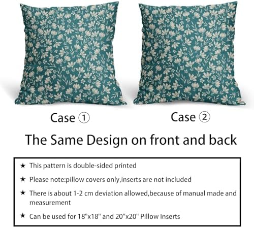 Teal Pillow Covers 20x20 Set of 2 Vintage Floral Rustic Old Style Cute