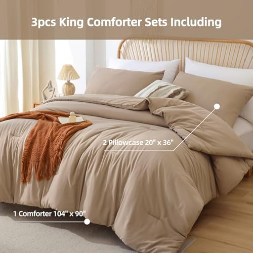 ROSGONIA King Size Comforter Set Taupe Brown, 3pcs