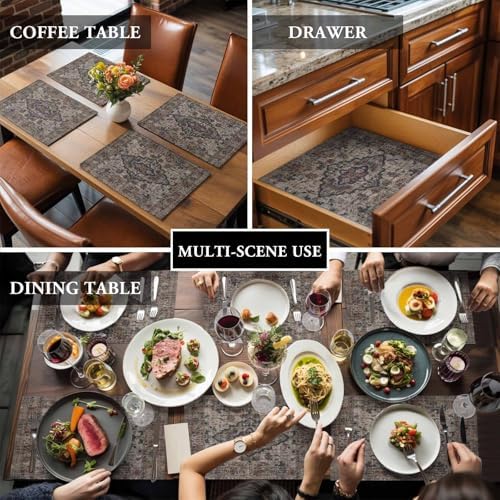 Boho Vintage Placemats Set of 8,Cotton Linen Fabric Place Mats,Modern