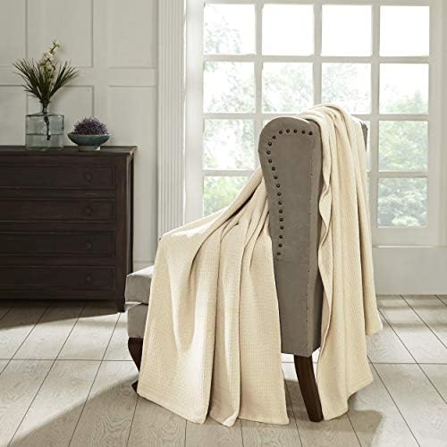 Waffle Weave Honeycomb Knit Cotton Blanket, Soft Breathable Textured