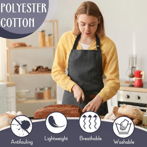 Handepo 12 Pcs Cotton Striped Aprons for Cooking