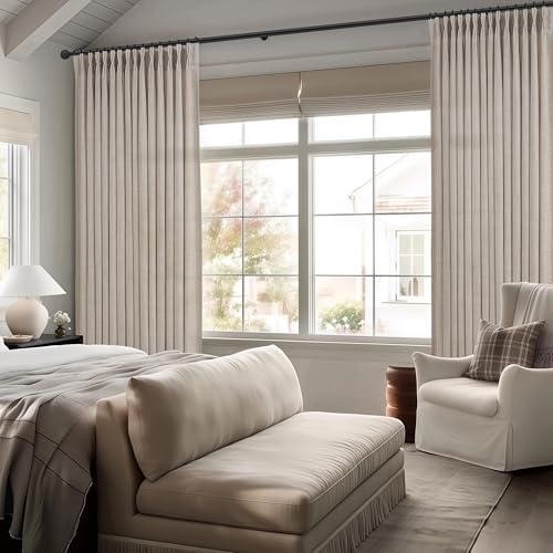 Grayish Brown Thick Burlap Semi Sheer Curtains 96 Inches Long for