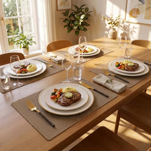Romanstile Faux Leather Vinyl Placemats Set of 6, Brown