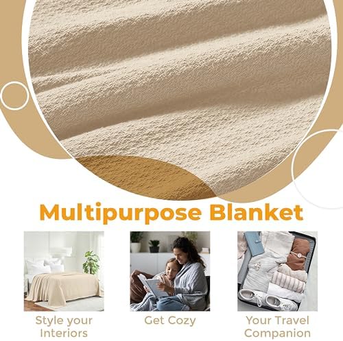 Superior Waffle Weave Cotton Blanket, for Picnic, Beach, Traveling or