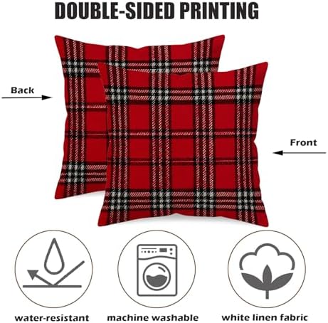 Set of 2 Red Black Buffalo Plaid Check Throw Pillow Covers 22x22 Inch