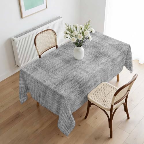 Vintage Grey Linen Texture Tablecloths 60" x 120”, Minimalist Silver