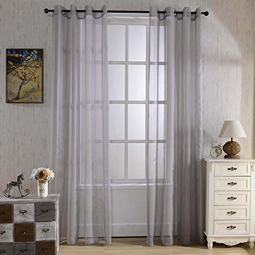 ELEOPTION 2 Piece Long Sheer Window Curtain Grommet Panels, Pure Color