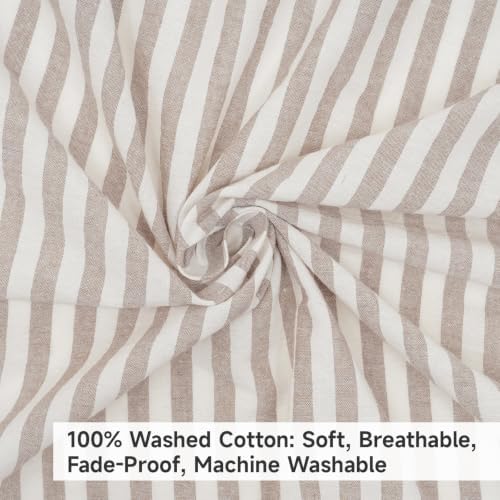 SquarePie Striped Ruffled Tablecloth Taupe White 52x70 Inch