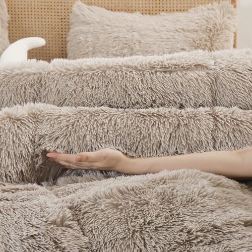 Smoofy Fluffy King Size Comforter Set, Oatmeal Faux Fur Comforter Set
