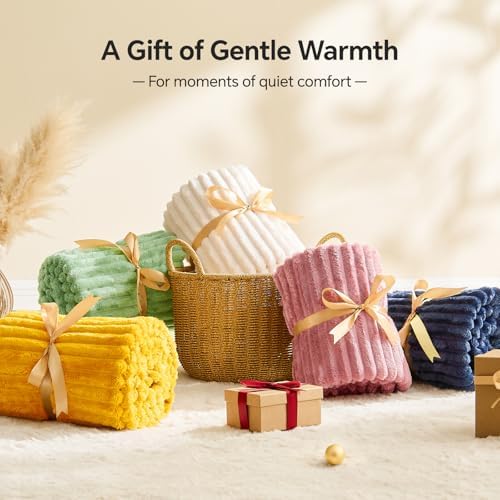 BEDELITE 3D Ribbed Charcoal Grey Fleece Throw Blanket for Couch, 50x60