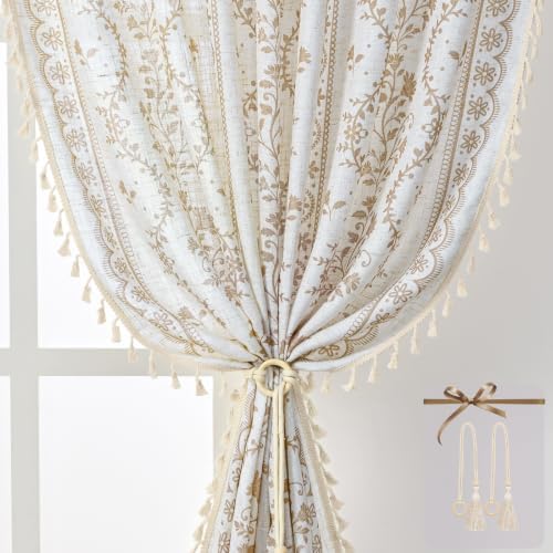 Yinhua Boho Curtains for Living Room 63 Inch Length Vintage Linen