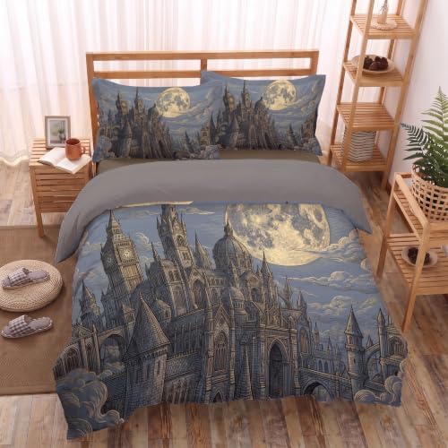Charcoal Gray Halloween Gothic Castle Duvet Cover Set For Women Girls