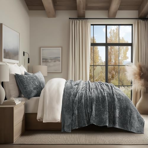 EverGrace Stripe Channel Luxury Velvet Quilt Set King Size, Charcoal