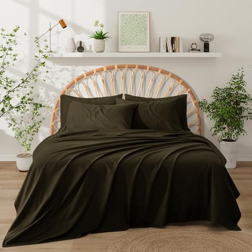 Entisn Pure Cotton Sheets Full 4-Pc Set, 400TC, 16" Pocket, Chocolate