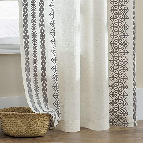 Boho Curtains 63 Inch Length 2 Panels Set Natural Linen Textured