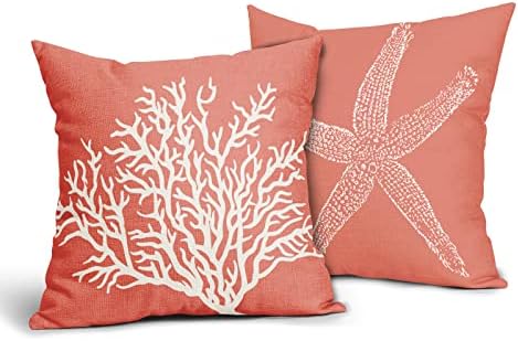 Coastal Coral Pillow Covers 20x20 Inch Set of 2 Starfish Pillowscase