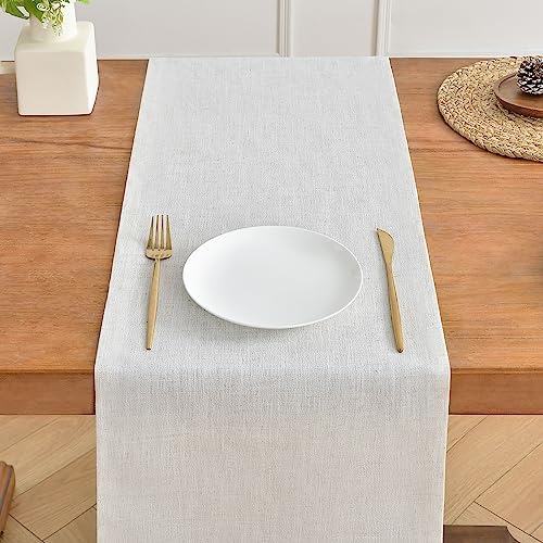 Wracra Linen Table Runner, Burlap Cream Table Runners 36 Inches Long