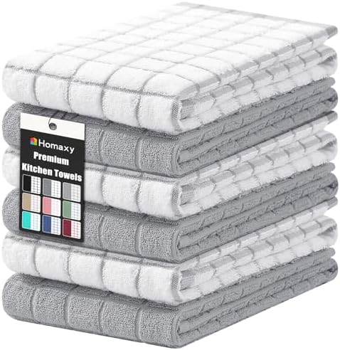 Homaxy Large Premium Cotton Kitchen Towels 16"x 28", 6 Pack, Light