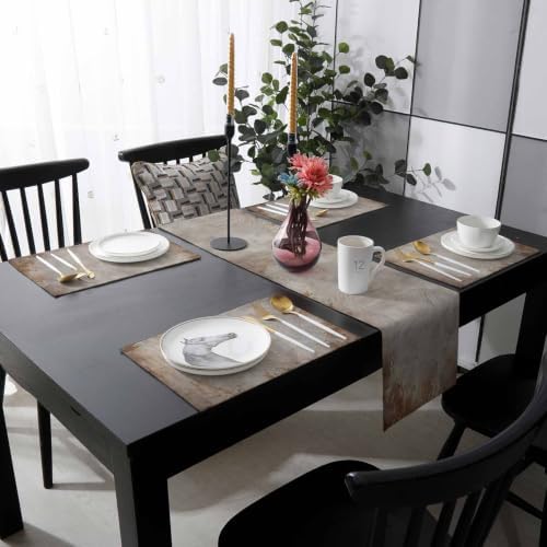 Shabby Brown Grey Table Mats Set of 6 with Table Runner 90 Inches