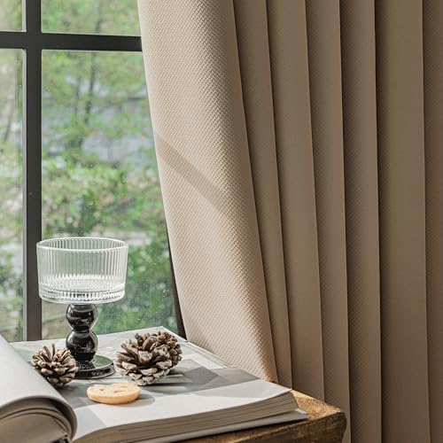 FMFUNCTEX 100% Blackout Brown Curtains 72 Inches for Bedroom, 2 Panels