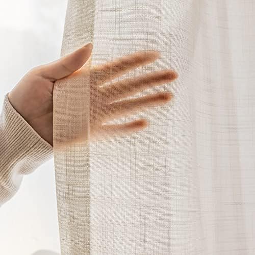 Beige Extra Wide Sheer Curtains for Living Room 120 Inches Long, Linen