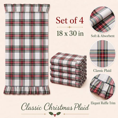 4 Pcs White Classic Christmas Kitchen Towels Ruffled