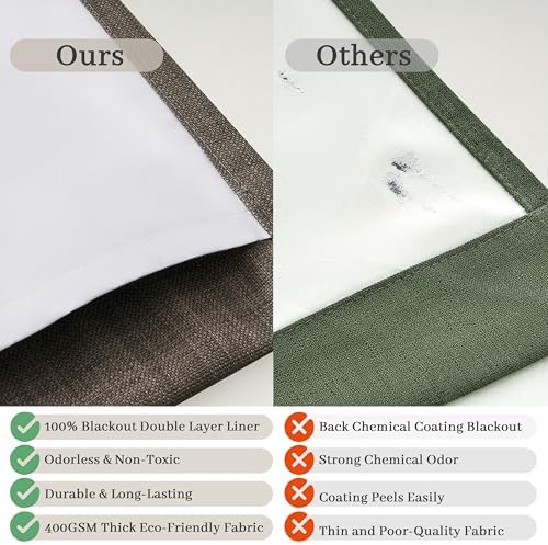 Blackout Dual Layer Linen Bedroom Curtains 84 Inches Long 2 Panels
