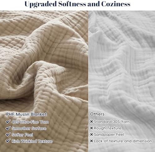 PHF 100% Cotton Muslin Blanket for Adults, King Size 108"X90", Taupe
