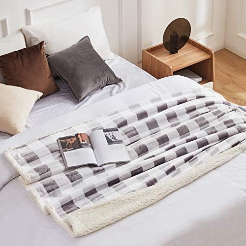 Touchat Sherpa Plaid Twin Blanket 60" X 70", Fuzzy Fluffy Soft Cozy