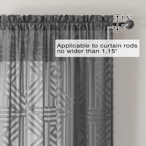 Simplebrand Grey Semi Sheer Curtains 63 Inch Length 2 Panels, Light