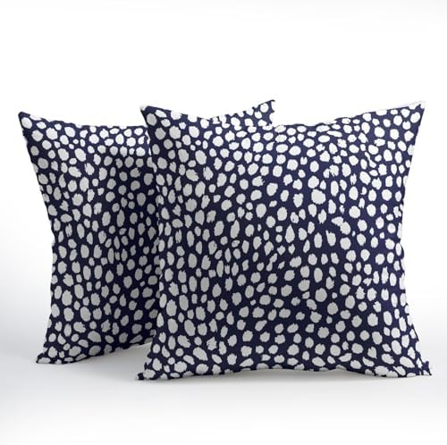 Navy Blue Cream Dots Pillow Covers 20x20 Inches Boho Design Polka Dot