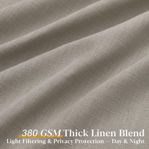 Grey Beige Pleated Linen Curtains 120 Inch Length 2 Panels Set Semi