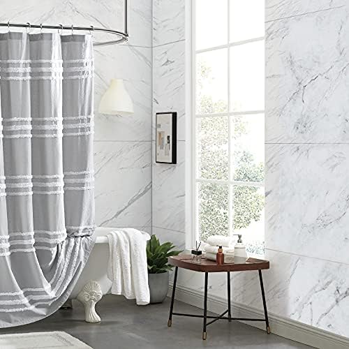 DKNY Chenille Stripe 100% Cotton Fabric Shower Curtain for Bathroom