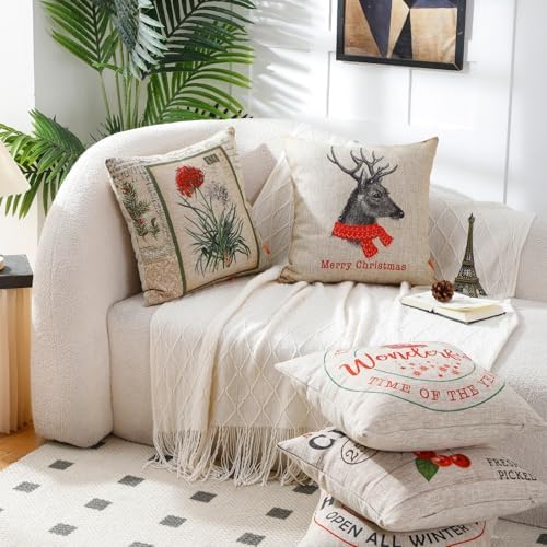 Vintage Botanical Pillow Cover 18x18, Square Polyester Cushion Case