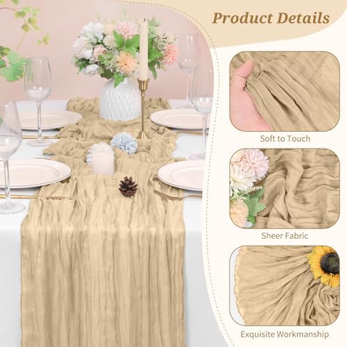 Pesonlook Cheesecloth Table Runner Beige, 10 Pack 17.7x108 inch, Long