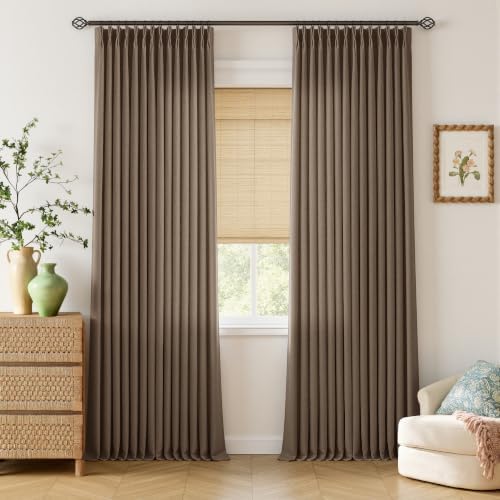 TWODRAPES 96 Inch Pinch Pleated Linen Curtains 2 Panels Set Light