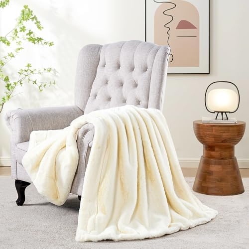 Luxurious Faux Fur Throw Blanket - 800gsm Heavy Thick Plush Warm Throw