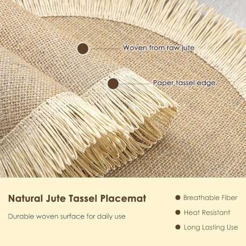 Kochorie 12 Pcs Round Burlap Placemats 15" Boho Jute Placemats with