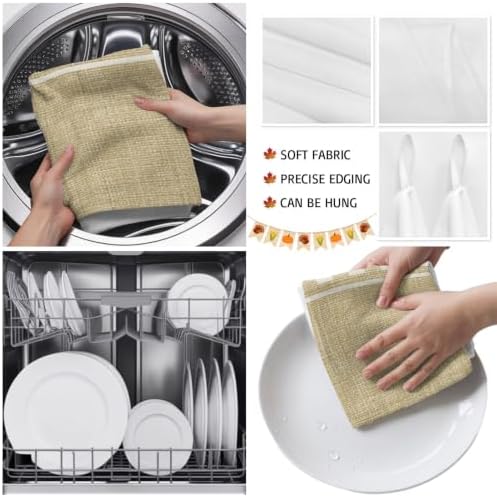 Rustic Linen Pattern Kitchen Towels Set of 3 Khaki Beige Vertical