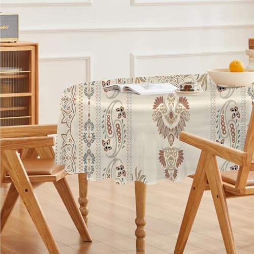 Vintage Floral Print Oval Table Cloth, Waterproof Duty Vinyl Plaid