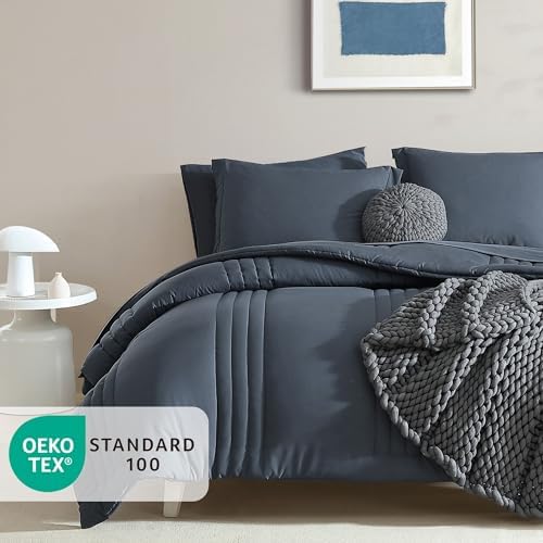 King Size Comforter Set-7 Pieces Blue Grey Bed in a Bag King Bedding