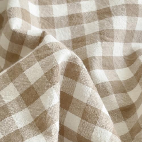 DONEUS Tan Gingham Duvet Cover Set Queen Size Bedding Set 100% Washed
