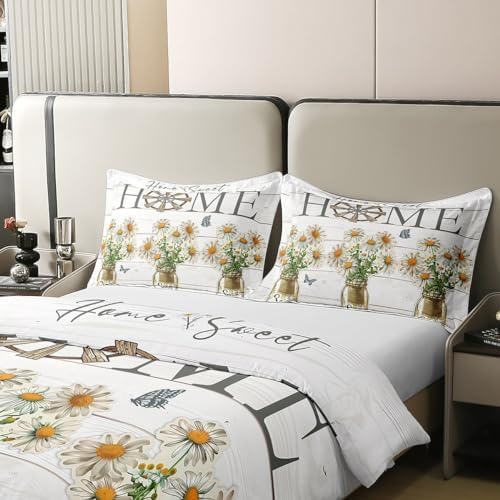 Erosebridal Spring Daisy 100% Cotton Comforter Cover,Retro Floral