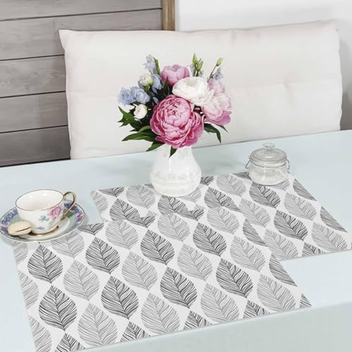 Placemats Set of 8, Seamless Grey Leaves Texture Washable Table Mats