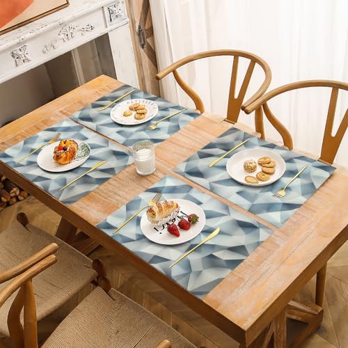Placemats Washable Set of 8-30 x 45 cm Triangle Placemats, Grey Cotton