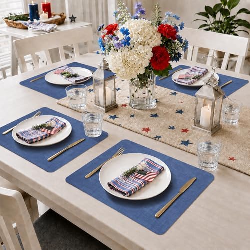 Maxpearl Faux Leather Placemats Set of 6, Easy to Clean, Navy Blue