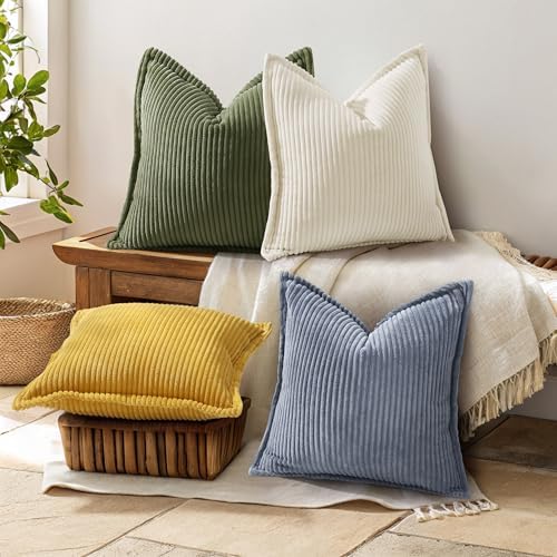 decorUhome Fall Corduroy Olive Green Throw Pillow Covers 22x22 Set of