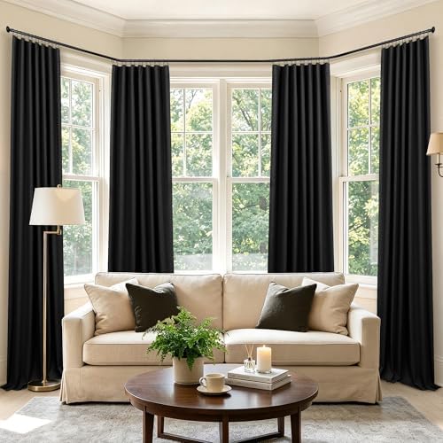 Black Linen Blackout Curtains 120 Inches Long 2 Panels Burg for Living