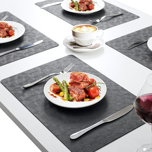 Gray Plastic Vinyl Placemats Set of 12, Waterproof Heat Resistant
