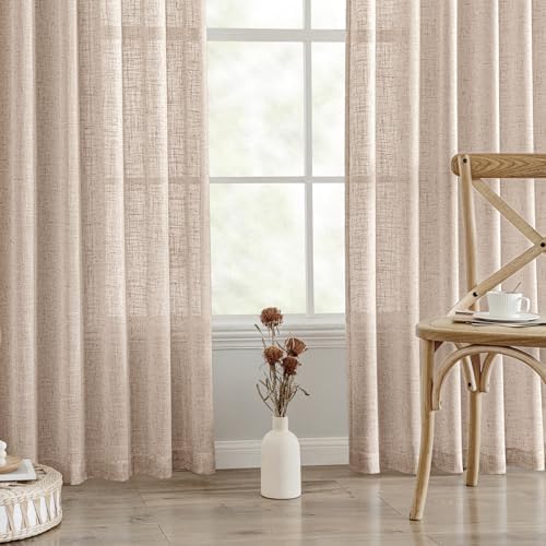 MIULEE Natural Beige Pinch Pleated Linen Curtains 2 Panels 40W x 84L